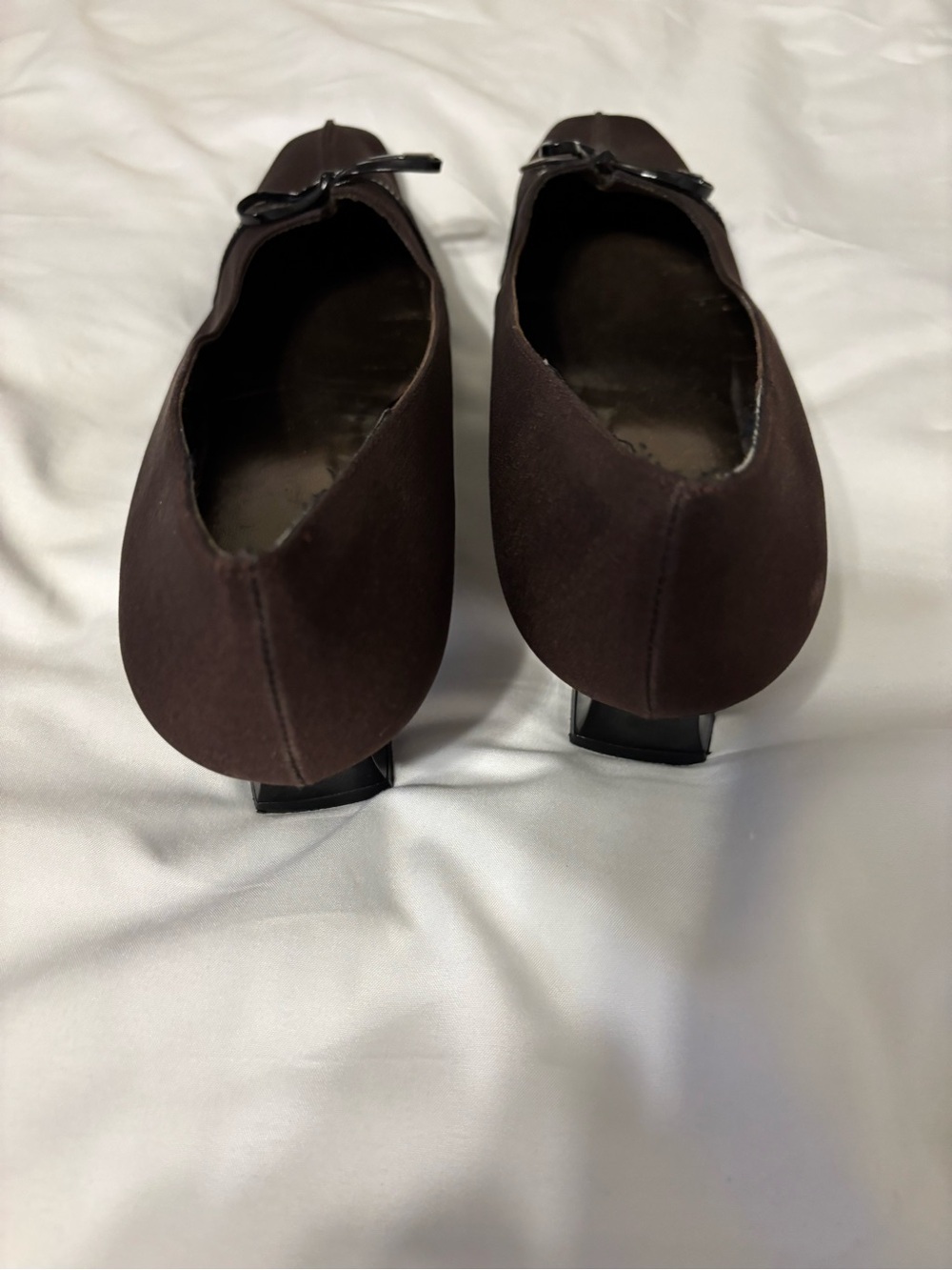 Stuart Weitzman Brown Square Toe Kitten Heel Pumps Patent Bow Women’s 11B - Picture 5 of 7